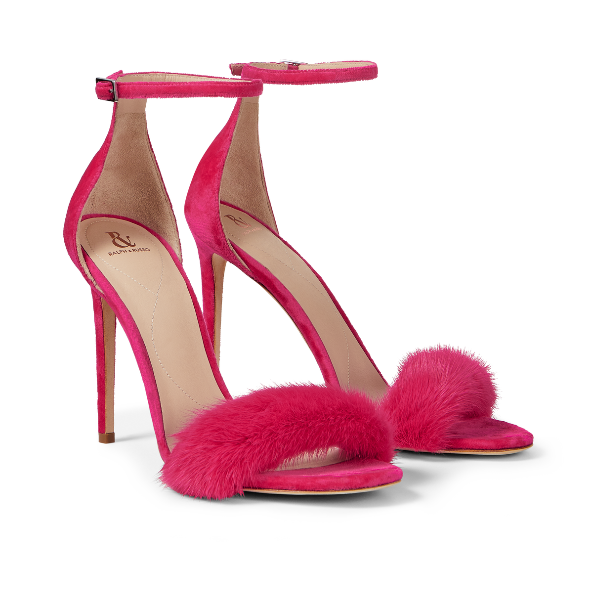 Hot Pink Mink and Suede Sandals